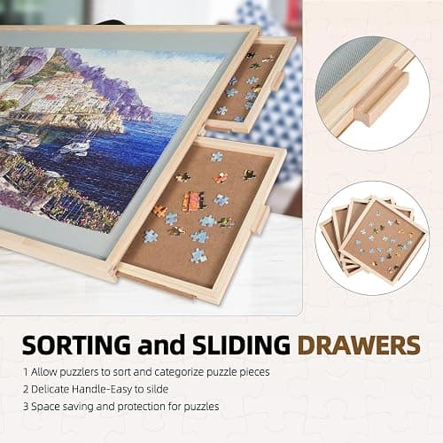 ALL4JIG 1500 Pieces 2-in-1 Tilting & Rotating Puzzle Board for Adults Gifts, Wooden Jigsaw Puzzle Table with 4 Drawers, Portable Board with Lazy Susan and Cover, 25.2" x 34.2" thumbnail 4