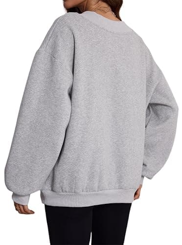 Hilinker Womens V Neck Oversized Sweatshirts Casual Drop Shoulder Long Sleeve Pullover Tops thumbnail 5