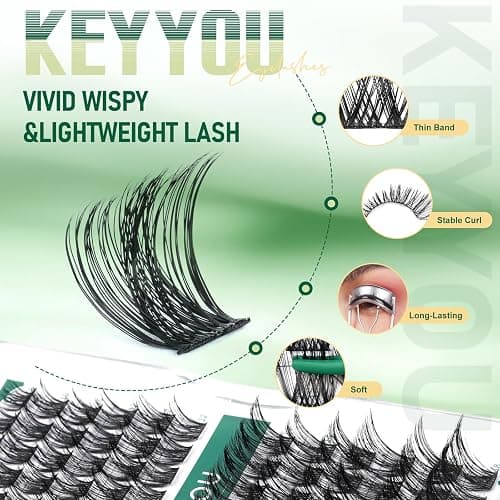 Lash Clusters 96pcs Individual Lashes Y01 D Curl 14mm Eyelash Clusters KEYYOU Volume Wispy Lash Extension Soft&Comfortable Easy DIY at Home(Y01,D-14mm) thumbnail 3