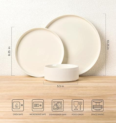 TheTerra Ceramic Dinnerware Sets for 4, 12 Pieces Porcelain Lightweight Plates and Bowls Sets, Scratch Resistant Dish Set, Oven & Microwave & Dishwasher Safe, Beige thumbnail 2