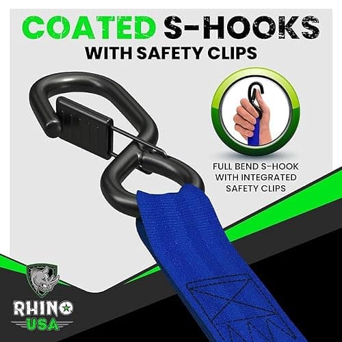 Rhino USA Retractable Ratchet Straps (2-Pack) - 1 Inch x 10 Feet (1,209lb Break Strength) - Auto Self Retracting Tie Down Straps for Truck, Cargo Trailer, Motorcycle, ATV, UTV - Blue thumbnail 5