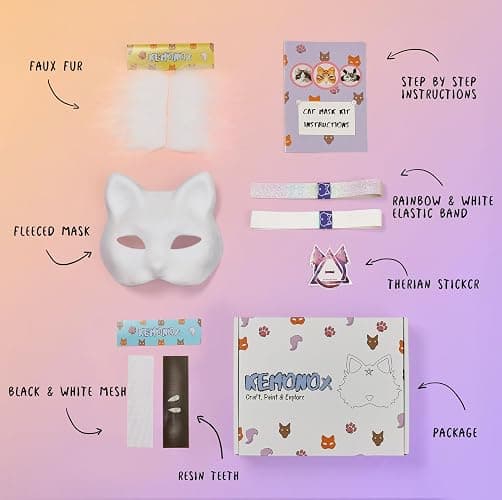 Pre Felted Therian Cat Mask Kit - Fleeced Base with Faux Fur, Eye Mesh and Cat Like Fuzzy Fabric - Felted for You, Skip The Messy Work - Premium All-in-One Therian Mask Kit thumbnail 2