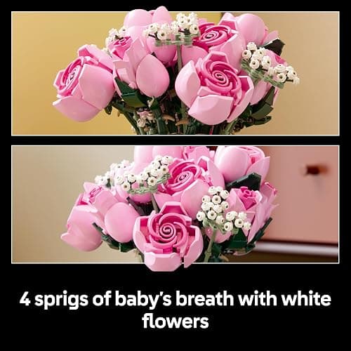 LEGO Botanicals Bouquet of Pink Roses - Artificial Flowers Building Set for Adults - incl. 12 Faux Roses & 4 Sprigs of Baby's Breath for Home Decor - DIY Gift Idea - Valentine's Day Treat - 10374 thumbnail 6
