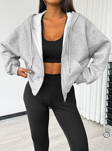 LilyCoco Womens Oversized Sweatshirt Zip Up Hoodie Long Sleeve Shirt with Pockets thumbnail 5