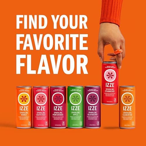 IZZE Sparkling Juice Beverage Blend, Sunset Variety Pack, Clementine, Peach, Cherry Lime, Pomegranate, No Sugar Added, 8.4 Fl Oz (Pack of 24) thumbnail 8