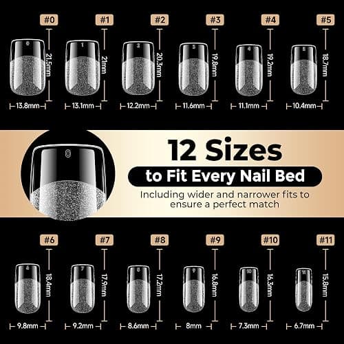 Nail Tips Square: 504PCS Tri-Layer Core Short Square Gel Nail Tips, 12 Sizes Soft Clear Nails Full Cover Acrylic False Fake Nails for Women Flat & Natural Nail Extensions Home thumbnail 8