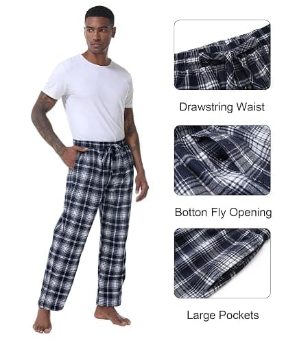 Kinglaman 4 Pack Men' s Flannel Pajama Pants Plaid PJ Bottoms Soft Warm Cotton Lounge Sleepwear with Pockets thumbnail 4