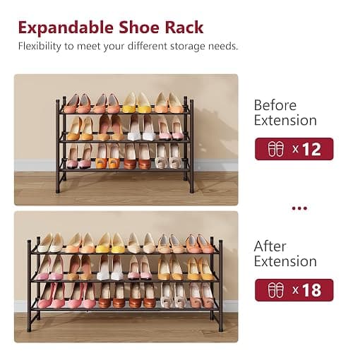 Tajsoon 3 Tier Expandable Shoe Rack for Closet, 28“-41“Adjustable & Stackable Shoe Shelf Storage, Metal Shoe Rack Organizer for Front Door Entrance, Closet, Garage, Entryway, Bronze thumbnail 7
