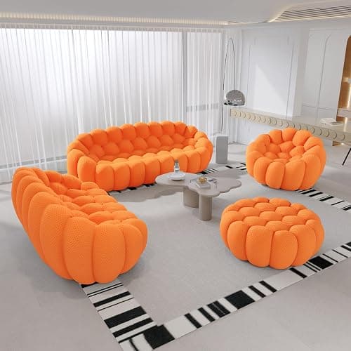 Bubble Couch, Lazy Floor Sofa, Oversized Bubble Sofa, Modern Upholstered Comfy Mesh Fabric 3D Honeycomb Shape Curved Couch for Living Room, Office, Apartment (Orange) - 41"+49"+78"+98" - Orange thumbnail 9