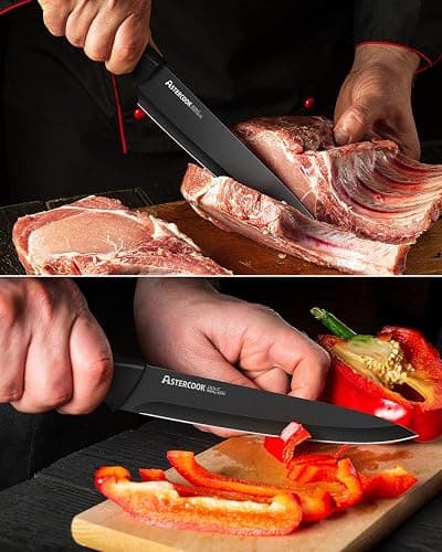 Astercook Knife Set, Kitchen Knife Set with Built-in Sharpener Block, Dishwasher Safe, 15 Pieces German Stainless Steel Knife Block Set, Black thumbnail 6