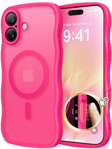 CAPRARO for iPhone 16 Case for Women Girls, Upgraded [Full Camera Protection] [Compatible with MagSafe] Cute Wave Translucent Matte Phone Case for iPhone 16, Hot Pink - A2-Hot Pink - For iPhone 16 6.1 inch - Image 1