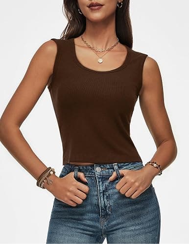 Women Wide Strap Ribbed Cropped Tank Tops 2026 Summer Trendy Crop Top Tight Fit Basic Sleeveless Camisole thumbnail 2