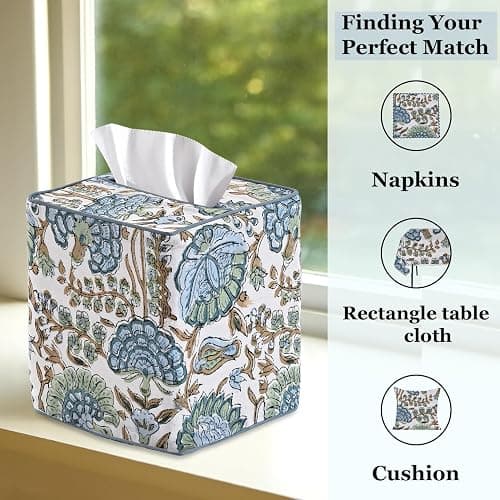 Ridhi Asparagus Green Block Print Tissue Box Cover Handmade Cotton Fabric Decorative Square Napkin Holder for Home Bedroom Living Room Bathroom Vanity Countertop Car Night Stands Office Kitchen thumbnail 7