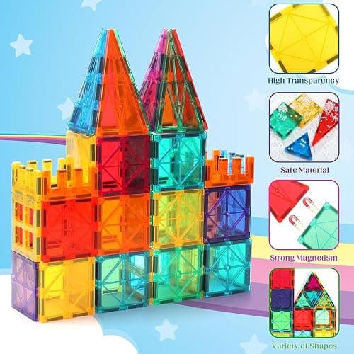OugerToy 104PCS Magnetic Tiles STEM Building Blocks for Kids Ages 3-9 | Educational Stacking Toys with Car Bases, Creative Construction Gift for Boys Girls OugerToy thumbnail 3