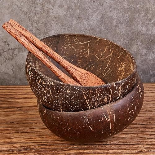 Tcrogsciss Set of 2 Natural Coconut Bowls Smoothie Bowls - Eco-Friendly and Sustainable Serving Bowls, Medium thumbnail 2