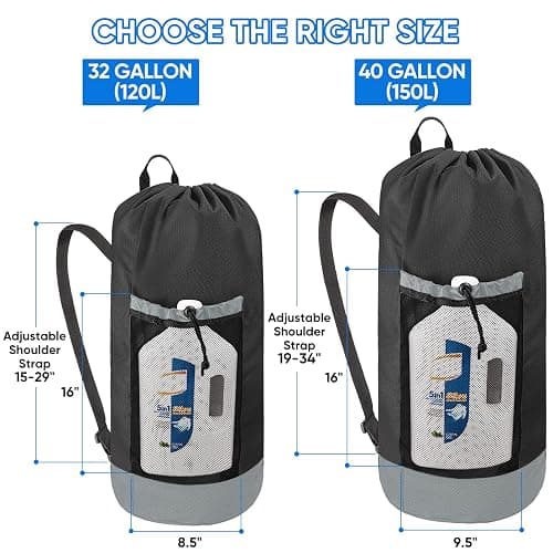 BALEINE 120L Laundry Bag Backpack, 900D Oxford Fabric Large Travel Laundry Bags with Shoulder Straps and 2 Mesh Pockets for College Dorm, Apartment, Laundromat (Black, 120L) thumbnail 2