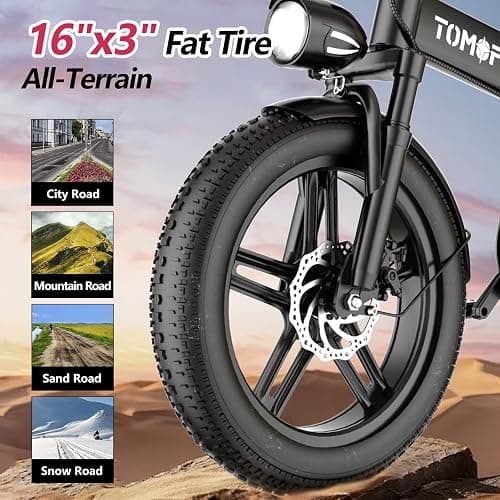 Tomofree 16" Electric Bike for Adult, 1500W Peak Motor 33MPH Ebike, 48V 20AH Battery, 40 Miles Long Range Ebike, Fat Tire E-Bike, All-Terrain Electric Bicycle with 2 Seats thumbnail 5