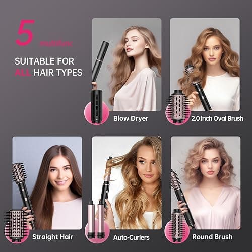 SKIMI 110,000 RPM Brushless Motor Hair Dryer Brush - 5 Muti-Styler for Fast Drying, Curling, Volumizing & Straightening | High-Speed Hot Air Brush for All Hair Types (Black & Pink) thumbnail 8