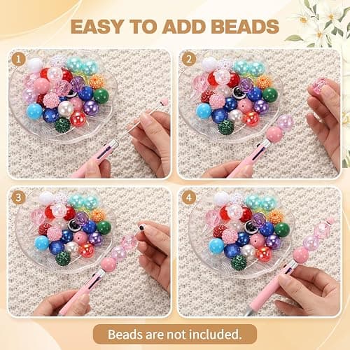 Chivertion 50 Pcs Plastic Beadable Pen Bulk Multicolor 4 in 1 Pens Colored Bead Ballpoint Pen Beaded Pens for DIY Making Kit Gifts(Bright Color) thumbnail 5