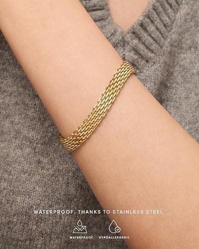 PAVOI 14K Gold Plated Chunky Chain Adjustable Bracelet for Women | Stainless Steel Lightweight Trendy Chain Bracelet thumbnail 2