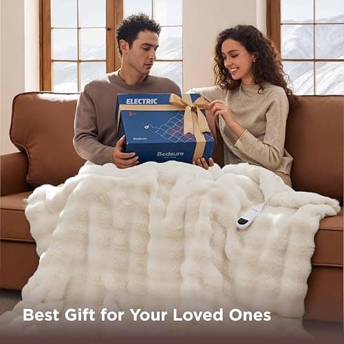 Bedsure Fluffy Bubble Faux Fur Heated Blanket Throw - Super Soft Electric Blanket, Heating with 6 Heating Levels, 4 Time Settings, 3-Hour Auto-Off, Decor Gifts for Home, White, 50x60 inches thumbnail 9