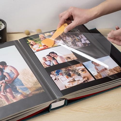 HoneyTolly Large Photo Album Self Adhesive 4x6 5x7 3x5 8.5x11 Scrapbook Magnetic Album DIY Scrap Book Length 13 x Width 12.8 (Inches) 120 Black Sticky Pages Linen Cover DIY Photo Album(Dark Green) thumbnail 2