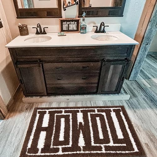 RoomTalks Howdy Bath Mat Brown Cowboy Country Rustic 16''W x 24''L Bathroom Mat Non Slip Rubber Backed Washable, Shouthwestern Wild West Texas Shaggy Microfiber Shower Bath Rug thumbnail 4