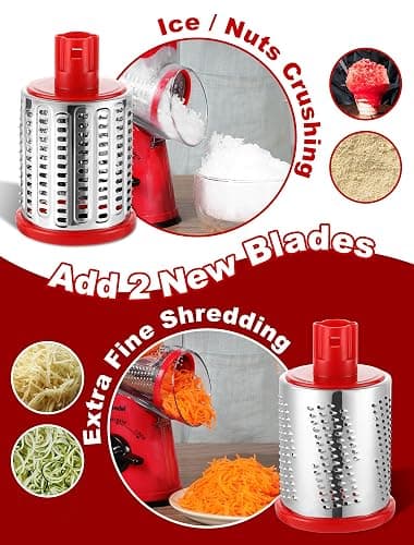 Geedel Rotary Cheese Grater Cheese Shredder - Upgraded 5-in-1 Cheese Grater with Handle and Strong Suction Base, Multi-purpose Vegetable Slicer Ice Shaver Nuts Grinder for Ice, Vegetables, Fruit, Nuts thumbnail 4