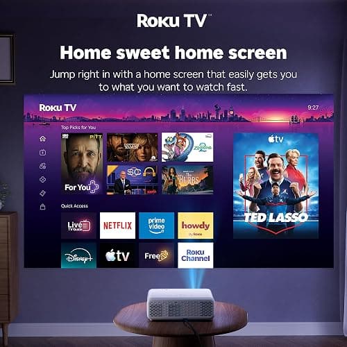 Aurzen Roku TV D1R Smart Portable Outdoor Projector with WiFi and Bluetooth | Roku TV Built-in, All Top Apps, 1080P FHD, DoIby Audio, Auto Focus & Keystone, Zoom, Mini Projector for Home & Outdoor Movies thumbnail 4