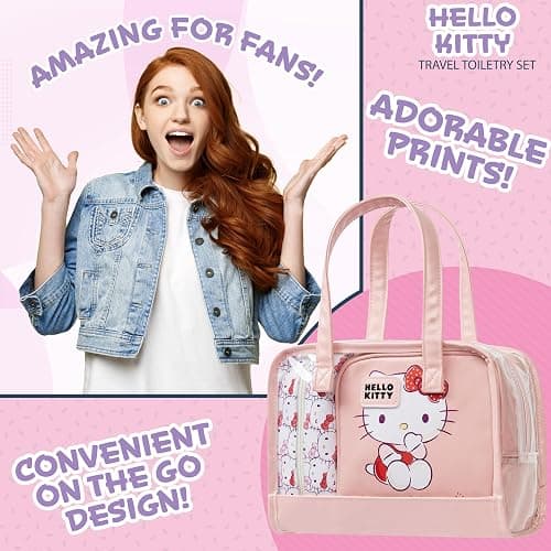 Get Trend Hello Kitty Sanrio Kawaii Makeup Bag 3 Pc Set for Girls, Teens | Clear Travel Toiletry Bag with Handles, Zipped Cosmetic Case & Makeup Pouch for Skincare, Brushes, Gifts for Girls, Women thumbnail 3