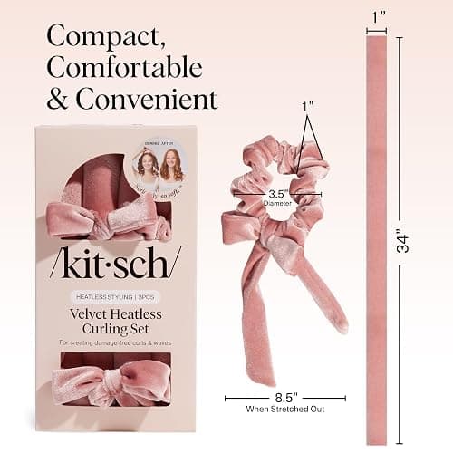 Kitsch Velvet Heatless Curling Set - Heatless Curls Overnight - Comfortable No Heat Hair Curlers With Two Velvet Scrunchies to Sleep In for Frizz-Free & Non-Damage Styling - Terracotta thumbnail 5