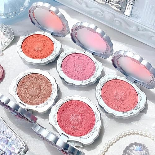 Flower Knows Shell's Jewel Silk Satin Embossed Blush,Dual Blush & Highlighter,Peach Glow,Warm Peach Pink for Healthy Sun-Kissed Glow,Skincare-Infused Silky Powder(03 Coral Seashell) thumbnail 9