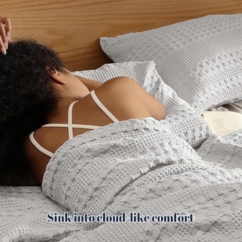 PHF 100% Cotton Waffle Pillow Shams King Size, 2 Pack 20" x 36" Soft Skin-Friendly Pillowcases, No Filling, Aesthetic Woven and Breathable Waffle Weave Pillow Case Covers for Bed, Light Grey thumbnail 3