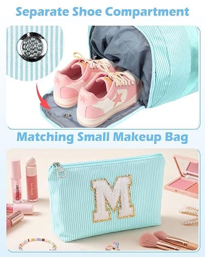 Vogewood Gift for Teenager, Girls Travel Duffle Bag, Duffle Bag for Kids | Dance Bag for Girls, Personalized Weekend Bag with Cosmetic Pouch & Shoe Compartment, Teen Girl Gifts Trendy Stuff (Letter A) thumbnail 3