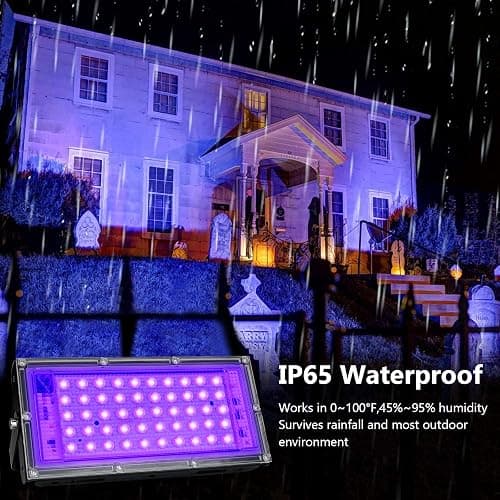 Indmird 2 Pack 50W Black Lights, Blacklight Flood Light with Plug and Switch,for Glow Party, Halloween, Fluorescent Poster, Body Paint thumbnail 4