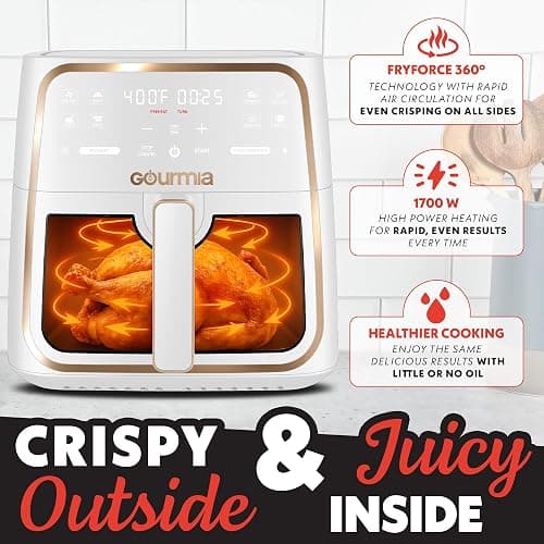 Gourmia 8 Qt Air Fryer, 8 Presets with Digital Display, FryForce 360° Technology, Easy View Window & Interior Light, Dishwasher Safe Basket, White thumbnail 5