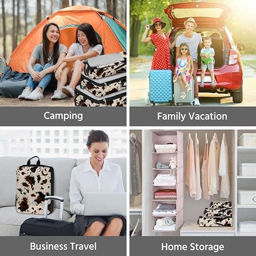 7 Pcs Compression Packing Cubes for Travel, Waterproof Suitcase Luggage Backpack Organizer with Toiletry Bag Travel Essentials for Women/Men-Cow Print thumbnail 7