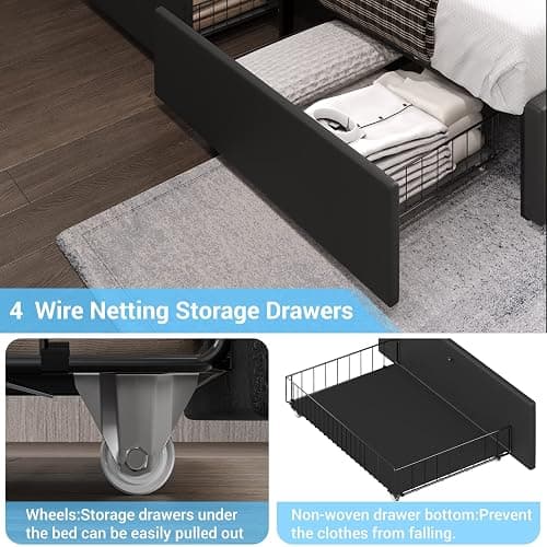 Queen Bed Frame with Headboard and 4 Storage thumbnail 7