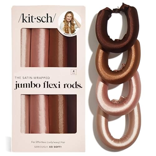 Kitsch Satin Hair Curlers, Heatless Curling Rod - Jumbo Flexi Rod, Heatless Hair Curler - Hair Curlers to Sleep In - No Heat Overnight Curls - For All Hair Types and Texture - 4pcs Rosewood thumbnail 8
