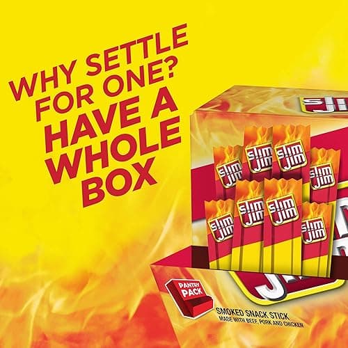 Slim Jim Smoked Meat Sticks, Original Flavor, 6g Protein Per Serving, Snack Size, 0.28 oz. (46 Count) thumbnail 5