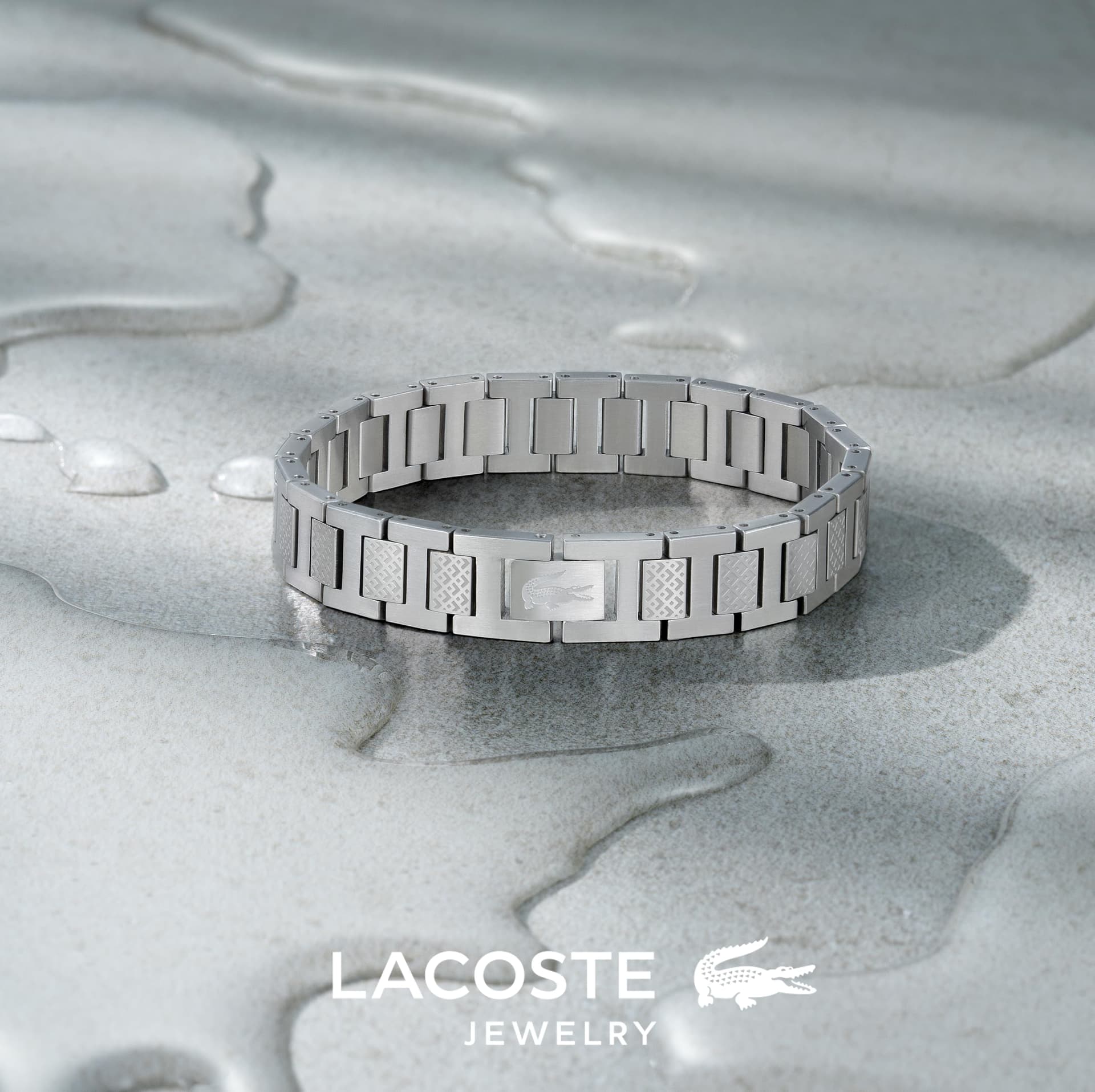 Lacoste METROPOLE Collectie Schakelarmband in roestvrij staal, versierd met petit piqué-patroon - Verkrijgbaar voor hem en voor haar thumbnail 4
