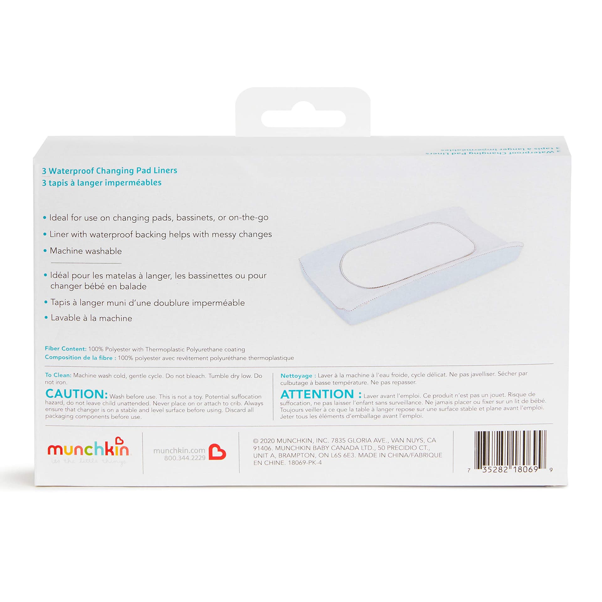 Munchkin Waterproof Changing Pad Liner, White, 3-Pack - Munchkin Liner thumbnail 6