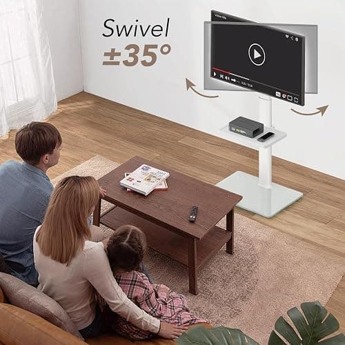 AX WABER Universal Floor TV Stand with Mount 70 Degree Swivel 9 Level Height Adjustable and Space Saving Design for Most 27 to 65 inch LCD, LED OLED TVs White thumbnail 2