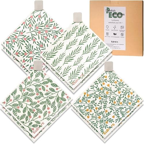 Eulnars Swedish Dishcloths for Kitchen, 8 Pack Green Reusable Paper Towels with Clips, Non-Scratch Swedish Kitchen Towels, Super Absorbent Cellulose Sponge Cloths, Dishwasher Safe, No Odor - Image 1