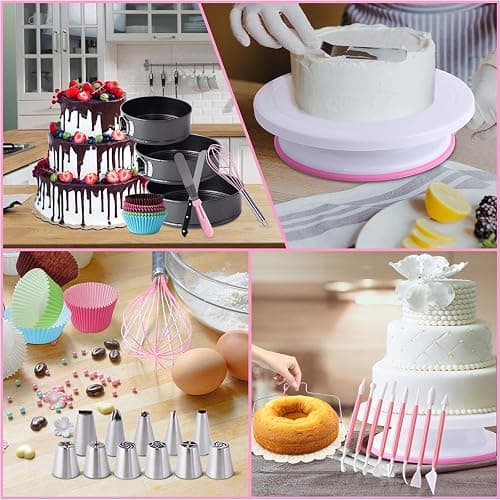 Cake Decorating Supplies Kit 464 Pcs with Non-Slip Cake Turntable and Springform Cake Pans，Icing Piping Tips Set，Chocolate Mould & Muffin Cups，Baking Supplies for Beginners and Cake Lovers thumbnail 8