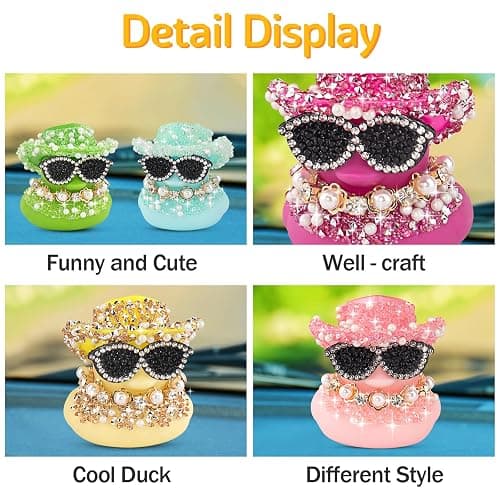 wonuu Color Diamond Funny Rubber Duck Car Ornaments Dashboard Decorations for Car Accessories Single-Character Pearl and Diamond Necklace, Blue thumbnail 4