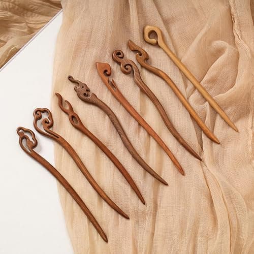 Ngdhkd 8 Pieces Wooden Hair Sticks Chinese Chopstick Hair Pins for Women Bun Maker Retro Classic Pattern Hair Sticks for Women Long Hair Handmade Chignon Maker Hair Accessories (Brown) thumbnail 4