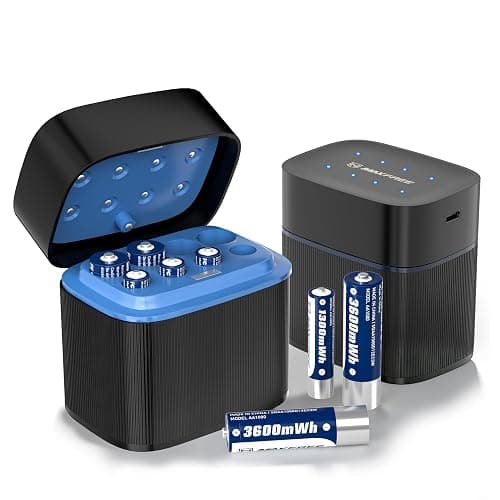 Maxfree Rechargeable 4 AAA and 4 AA Batteries Lithium with Charger, 8-Pack 1.5V Long Lasting Triple A Double A Batteries with LED Display – Fast Charging for Blink Outdoor Cameras, Toys & Remotes - Image 1