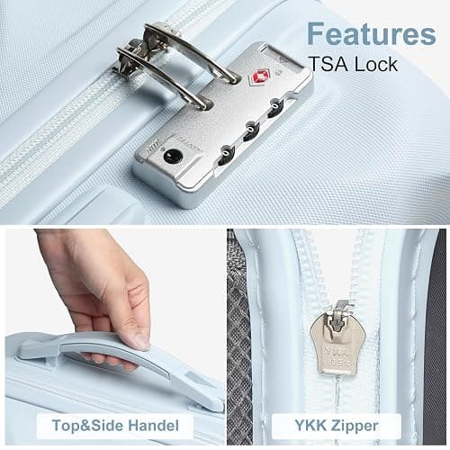 Somago Luggage Sets 20in Carry on Suitcase with TSA Lock YKK Zipper Spinner Wheels ABS Hardside Luggage 3 Piece Weekender Bags Travel Set, Light Blue thumbnail 4