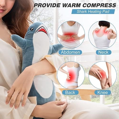 HOTHUGZ Shark Heating Pad for Cramps & Menstrual Pain Relief, Cute Stuffed Animal Electric Heating Pad, USB Powered Heated Plush Toy, Portable Warm Cushion, Spring Gift for Women Teen Girls thumbnail 2